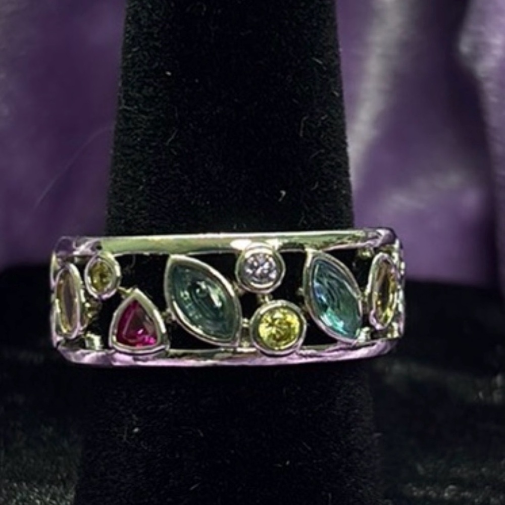 💜🩵 Elegant Multi-Stone Sterling Silver Ring
